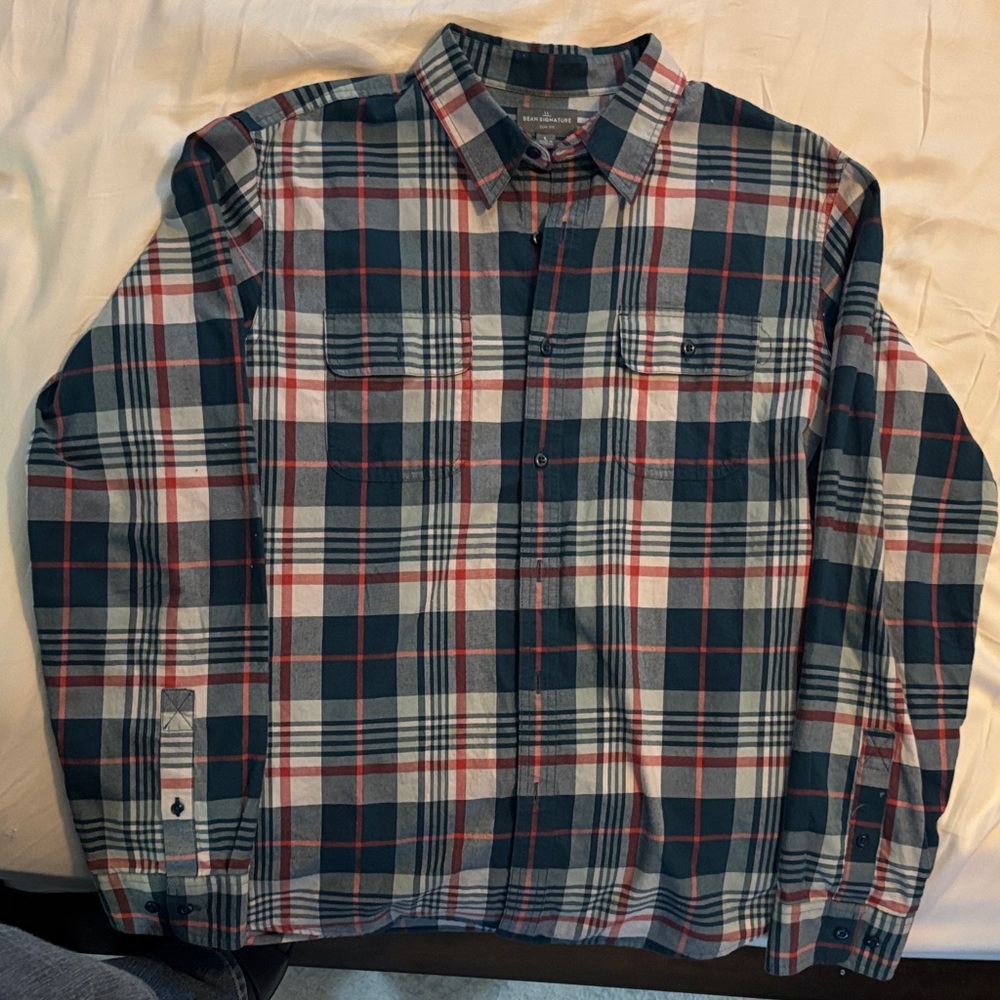 L.L. Bean Men's Casual Plaid Shirt - Blue and Red